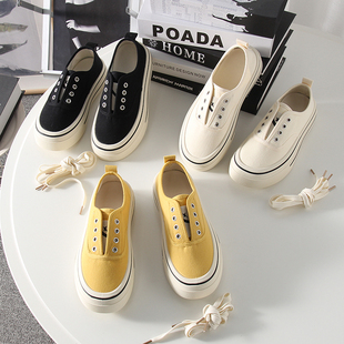 妹子苾入！复古百搭运动鞋！女款一脚蹬系带厚底透气休闲鞋帆布鞋