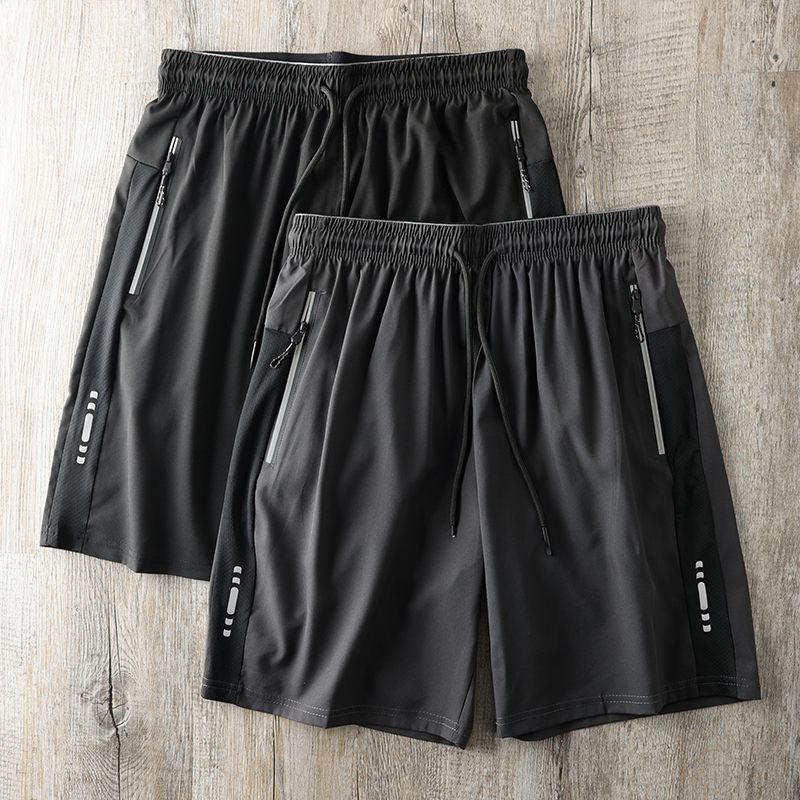 而生拉链反光条薄款运动速干短裤