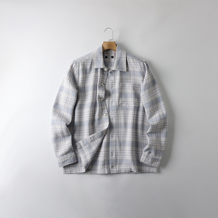 欧美单!定织纱线混纺!舒适亲肤!男士翻领廓形磨毛格纹衬衫夹克