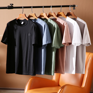 基础通勤！高支精梳全棉！精工字母刺绣！春夏男士纯色短袖T恤衫
