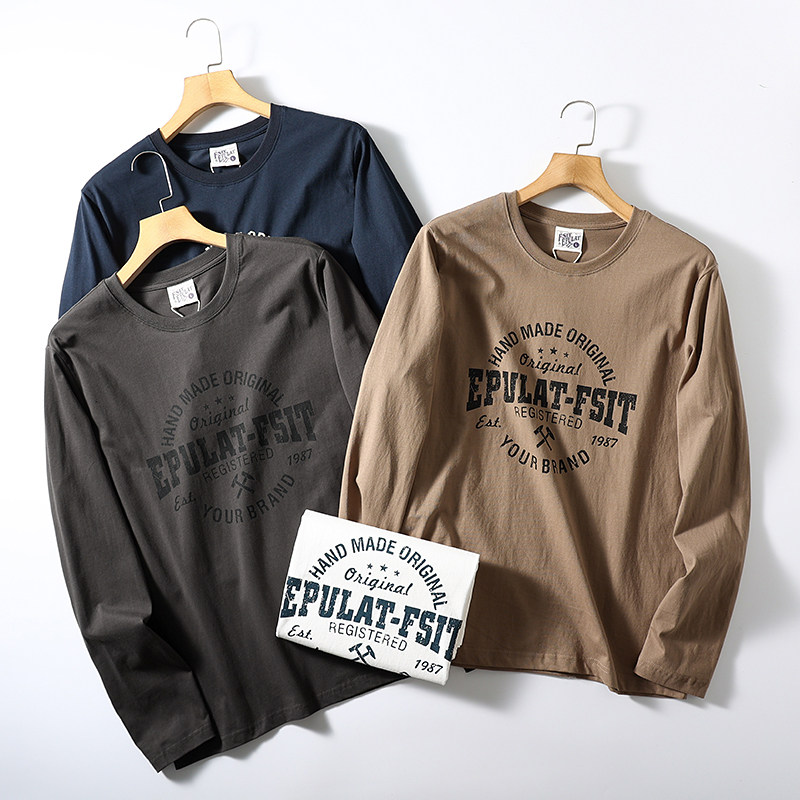 线下398！复古字母印花！舒适全棉！秋季新款男士休闲圆领长袖T恤,男装,T恤,淘宝优惠券,粉丝福利购,淘宝优惠卷