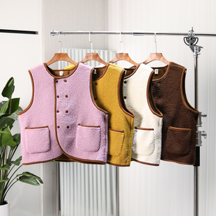 双面可穿 羊羔毛面料 厚实保暖！秋冬男女款纯色百搭休闲防风马甲