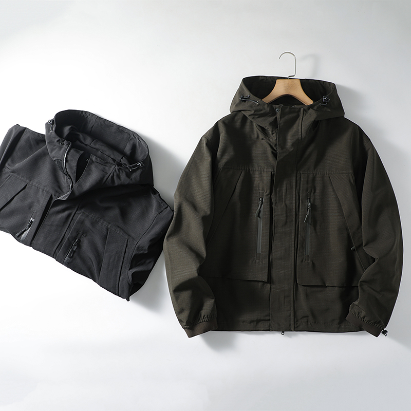 户外防风防水连帽压胶冲锋衣夹克