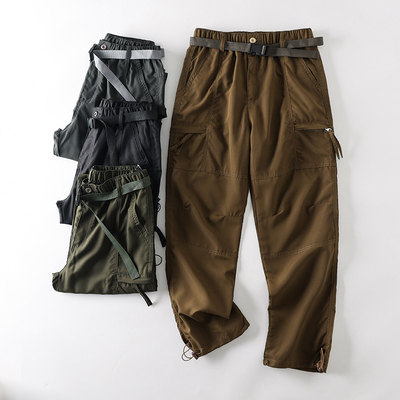 工装多口袋机能防水松紧腰直筒裤