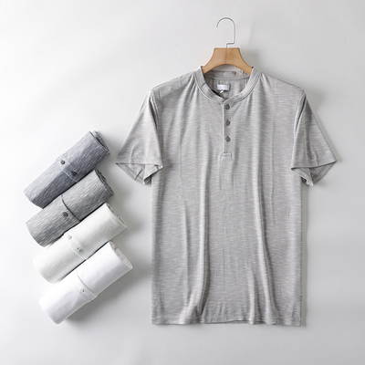 70莫代尔细腻亲肤亨利领短袖T恤