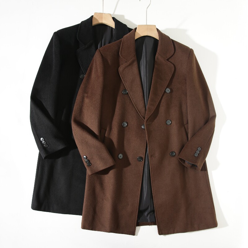 秋冬超细绵羊毛笔中长款毛呢大衣
