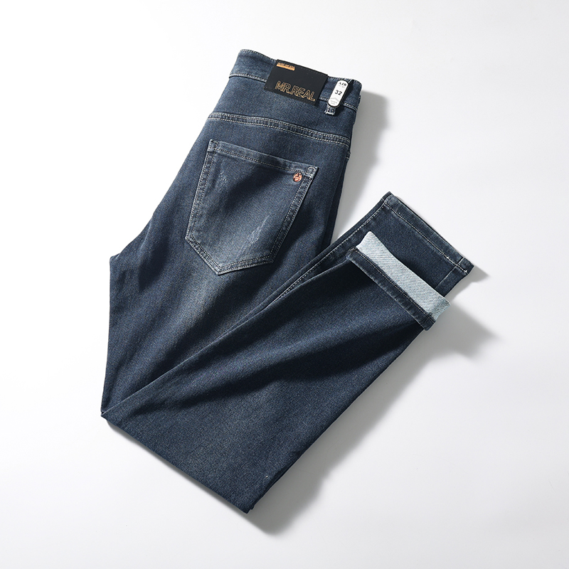 复古酵洗磨白四面弹小直筒牛仔裤