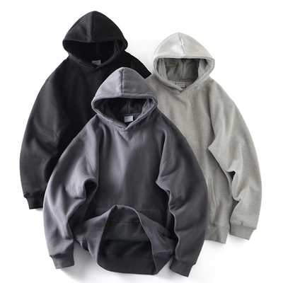 秋冬加厚仿羊羔绒连帽廓形卫衣男