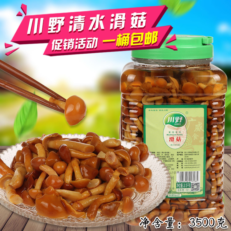 川野滑菇3500g桶装清水滑子菇蘑菇罐头蔬菜罐头食用菌香菇类包邮