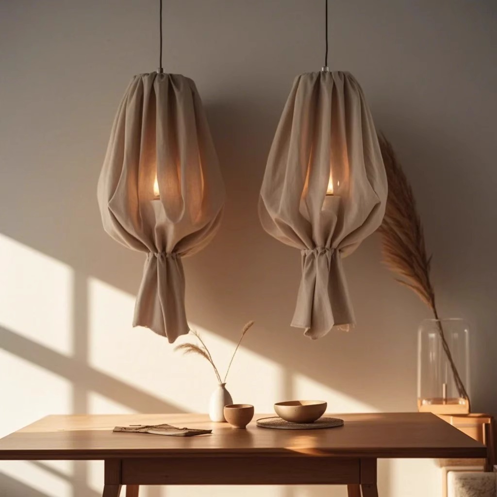 侘寂风日式餐厅吊灯卧室餐桌吧台民宿禅意茶室设计灯笼复古布艺灯