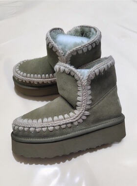 MOUESKIMO爱斯基摩雪地靴女羊毛一体经典短靴松糕轻便保暖加厚底