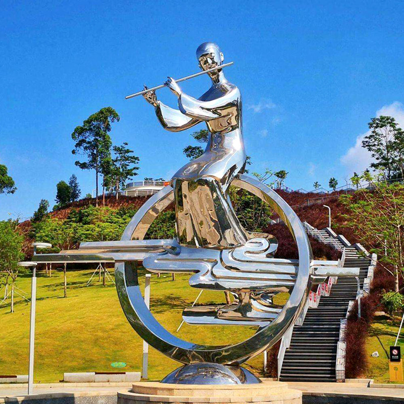 园林景观大型不锈钢雕塑户外广场金属创意吹笛女塑像艺术落地摆件