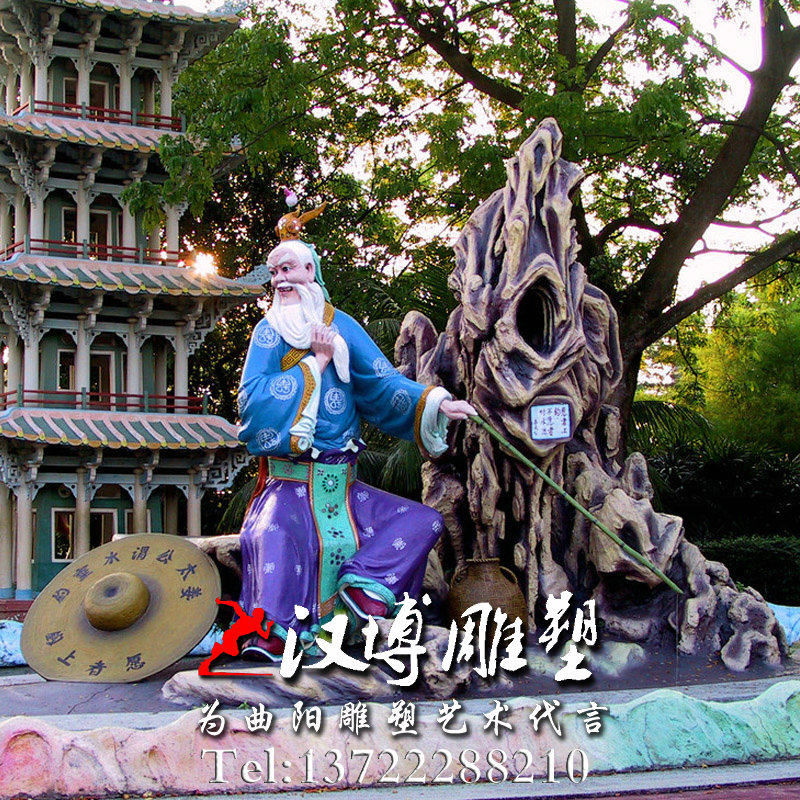 玻璃钢彩绘树脂姜太公钓鱼人物雕塑户外步行街城市景观雕塑定制