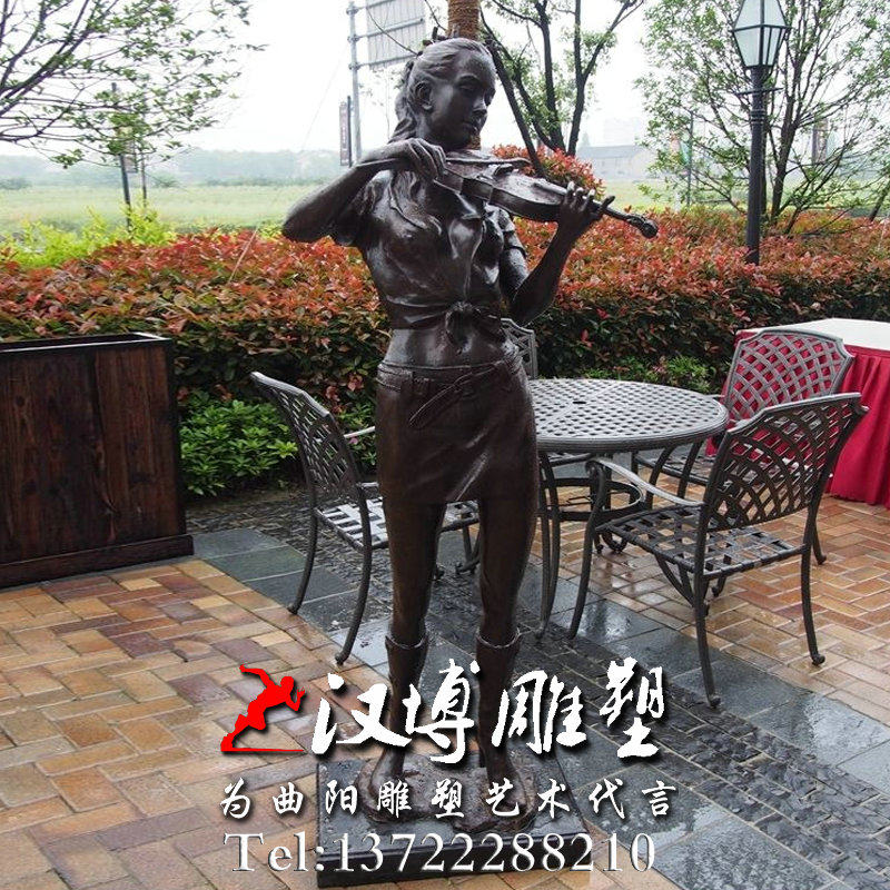 仿铜玻璃钢小女孩拉小提琴人物雕塑户外城市景观公园广场雕塑装饰