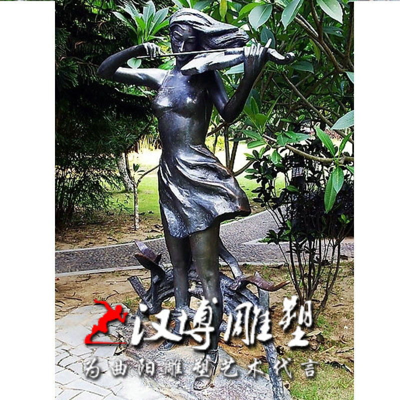 玻璃钢创意仿铜拉小提琴人物音乐主题雕塑户外城市景观小区装饰