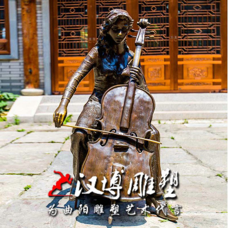 玻璃钢铜雕铸铜拉小提琴人物音乐主题雕塑户外公园广场园林景观