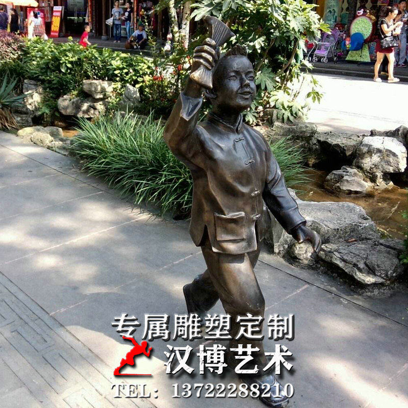 仿铜玻璃钢童趣传统文化园林景观小孩放风筝主题文化艺术品雕像