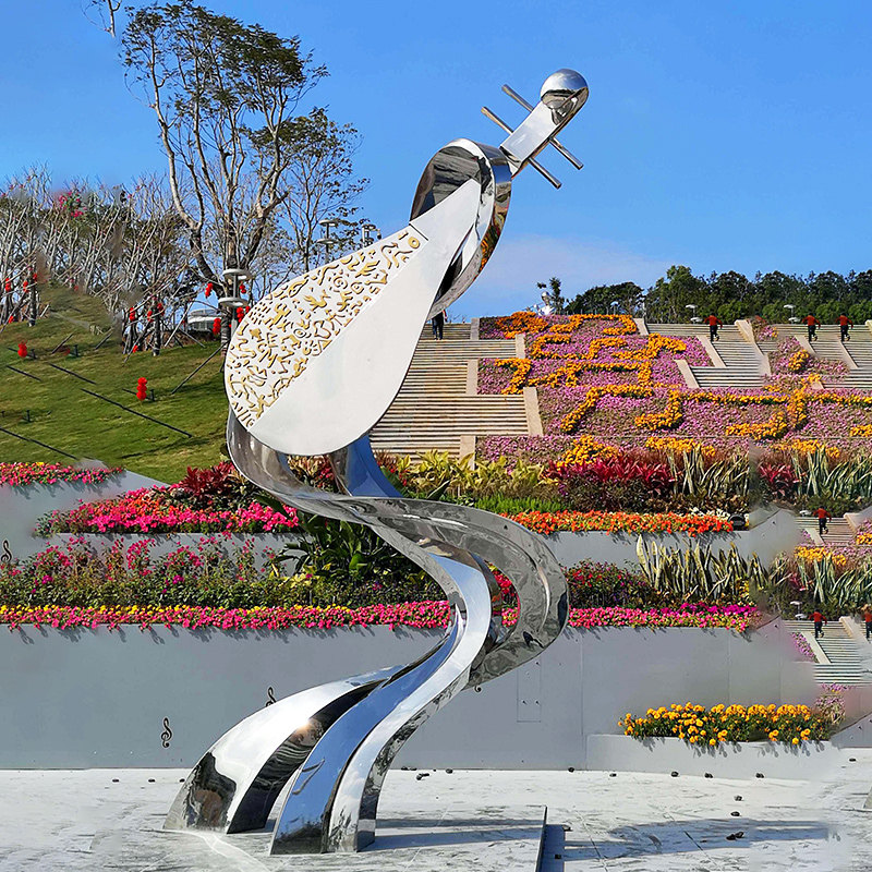 园林景观不锈钢雕塑制作厂家户外大型弹琵琶女塑像城市落地艺术品