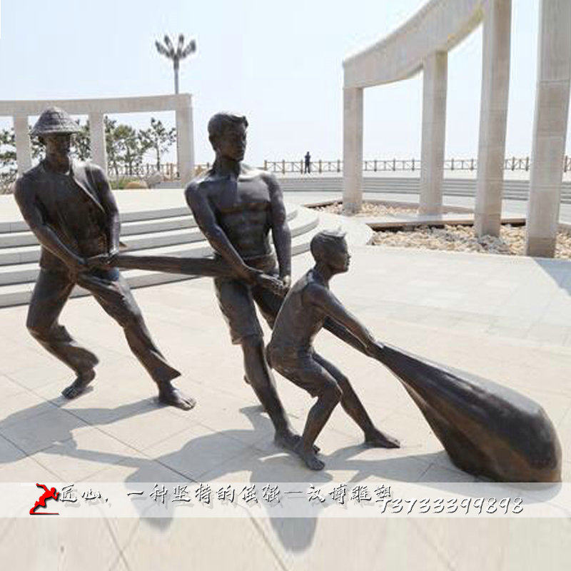 玻璃钢仿铜渔民人物雕像捕鱼雕塑铸铜人物铜雕户外大型景观雕塑