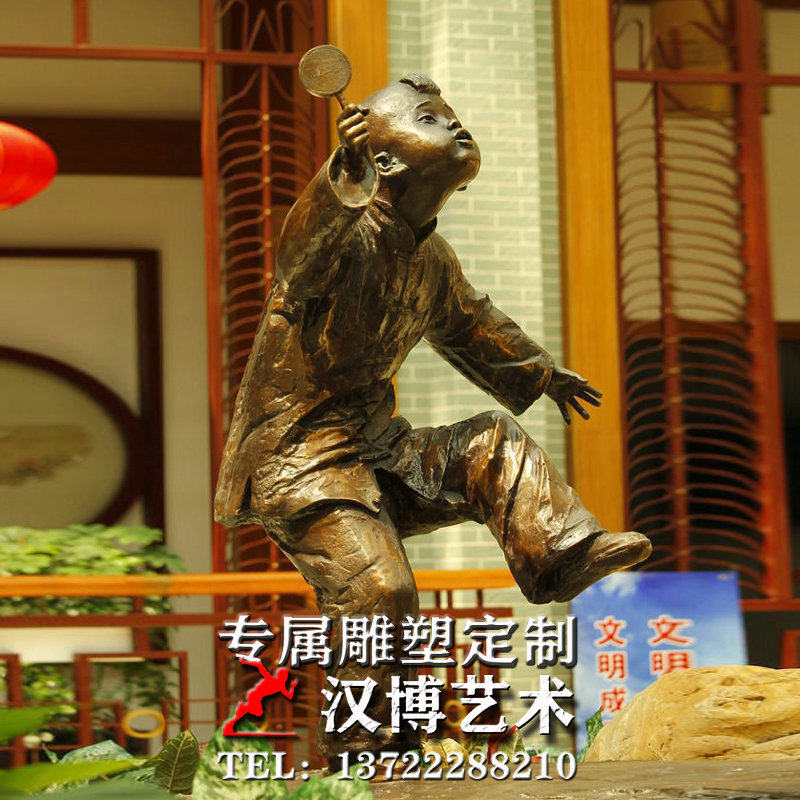 童趣传统文化小孩放风筝主题文化艺术雕像户外仿铜民间艺术雕塑