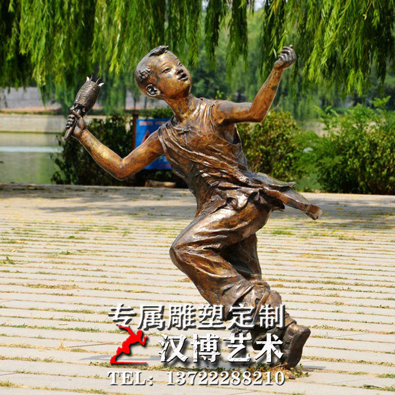 传统文化小男孩放风筝主题文化艺术人物雕像仿铜玻璃钢民俗雕塑