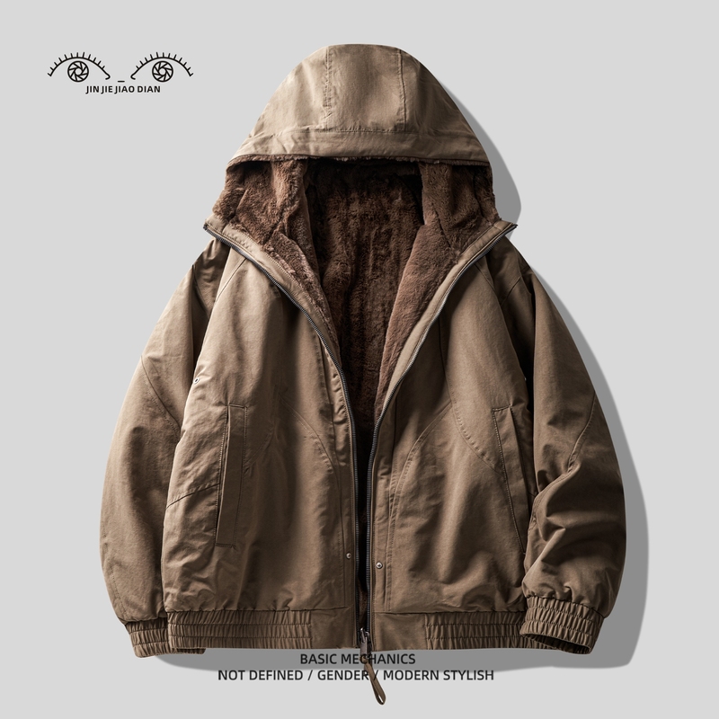 都市游牧风重磅双面穿设计仿貂绒加厚棉服男士冬季保暖防寒服外套