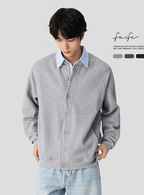 FAFC秋冬季470g重磅简约华夫格纯色宽松休闲百搭开衫卫衣毛衣外套