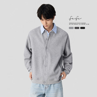 FAFC秋冬季470g重磅简约华夫格纯色宽松休闲百搭开衫卫衣毛衣外套