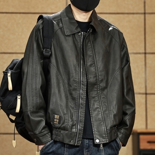 美式复古机车皮衣外套男士秋冬加绒2025年新款古着潮牌飞行夹克男