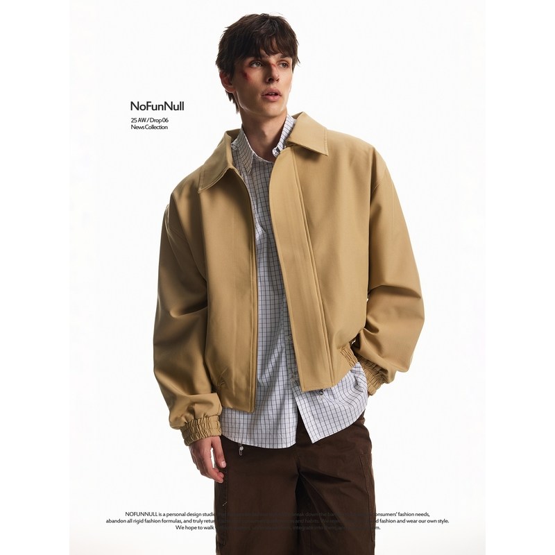 NOFUNNULL 美式cleanfit双拉链垫肩夹克男秋季短宽廓形bomber外套,男装,夹克,淘宝优惠券,粉丝福利购,淘宝优惠卷