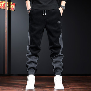 秋冬季大码潮牌休闲裤男士痞帅灯芯绒运动卫裤加绒加厚哈伦裤男款