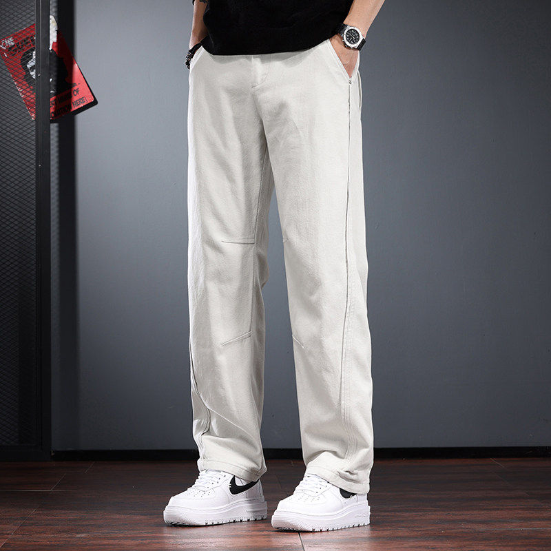 浅色休闲裤子男春秋款宽松直筒工装长裤潮流时尚高级感加绒牛仔裤