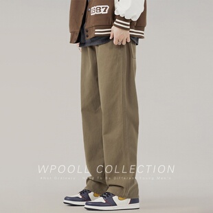 卡其色直筒牛仔裤男士秋季美式高街潮牌阔腿裤子男生宽松工装男裤