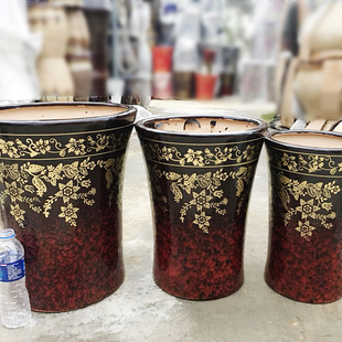 红底带花陶瓷花盆散尾葵绿萝琴叶榕陶瓷盆客厅发财树盆栽高花盆