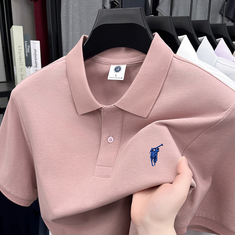 100%纯棉~男士夏季新款短袖T恤中年爸爸装翻领保罗刺绣polo衫上衣