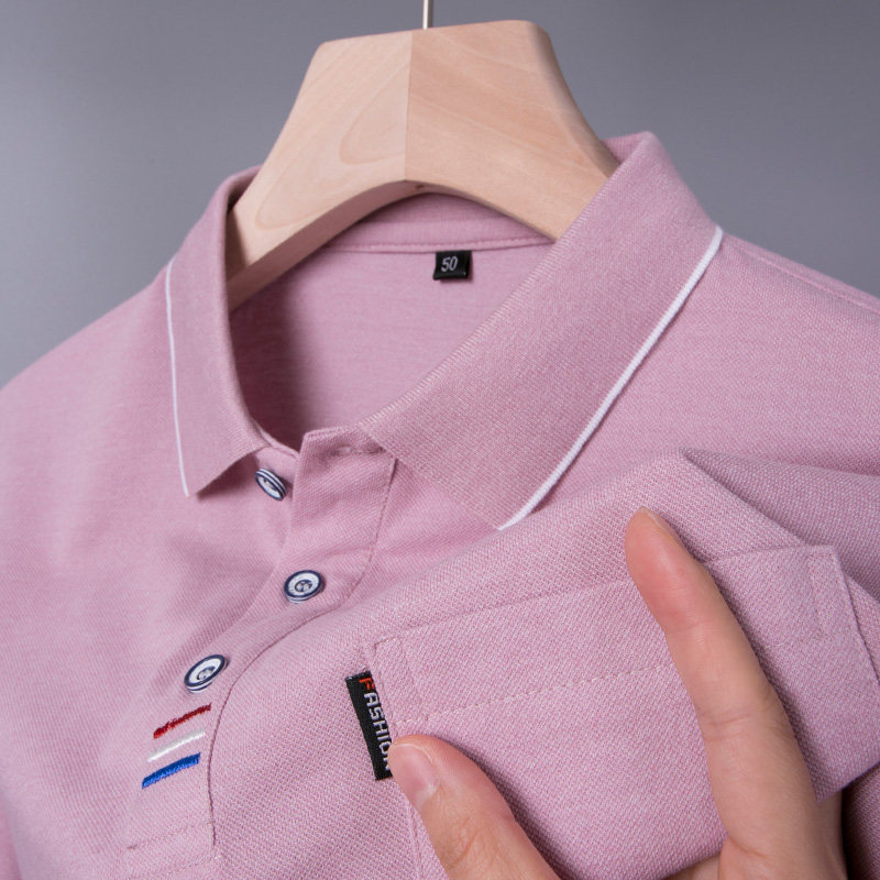 2024新款中年男士polo衫冰丝短袖t恤爸爸夏装有带口袋上衣服