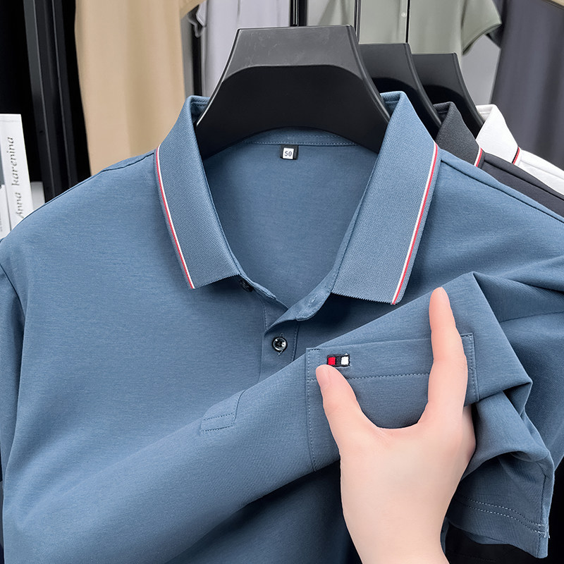真口袋~男士夏季新款冰感短袖T恤中年爸爸装莫代尔翻领polo衫上衣