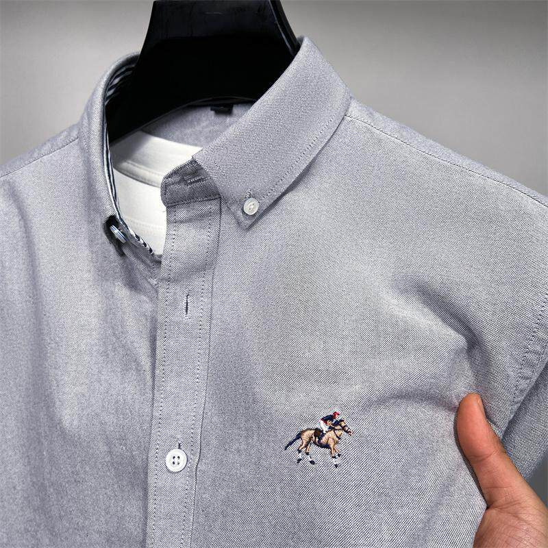 轻奢男士春秋季新款长袖衬衫中年爸爸装高档保罗刺绣纯棉上衣衬衣