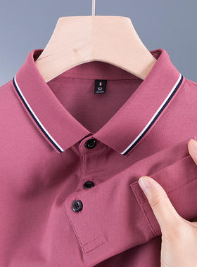 男士夏季POLO衫短袖t恤有带口袋中年爸爸夏装plol粉色显年轻上衣