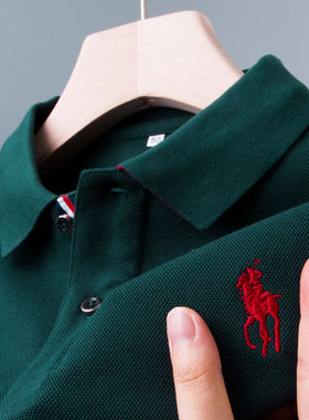 男士长袖T恤纯棉poll保罗POLO衫中年爸爸春秋装全棉poli上衣服