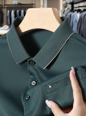 男士长袖T恤POLO衫春秋季中年爸爸装带口袋poll翻领上衣服体恤
