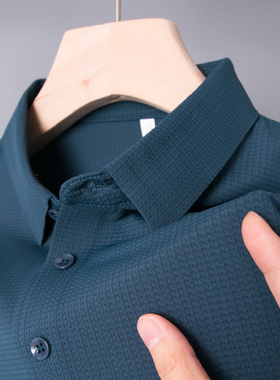 高档中年男士短袖t恤衬衫领轻奢爸爸夏装冰丝plol上衣polo衫poli