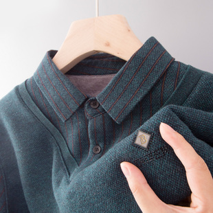 男士毛衣打底衫秋冬季爸爸装保暖内衣加绒加厚假两件上衣服中老年