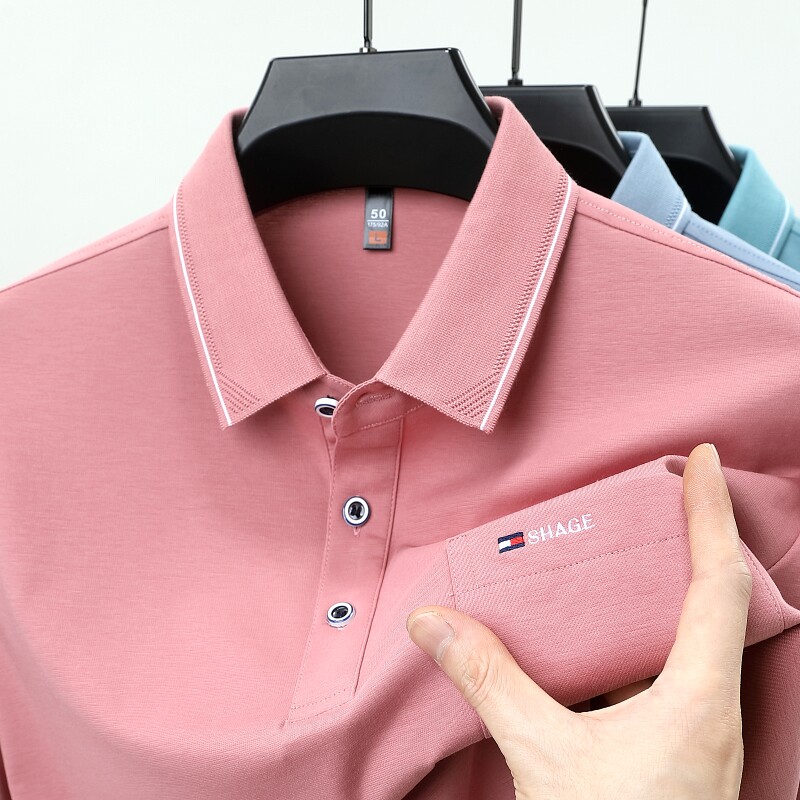 真口袋~男士夏季新款短袖T恤翻领polo衫中年爸爸夏装冰丝凉感上衣