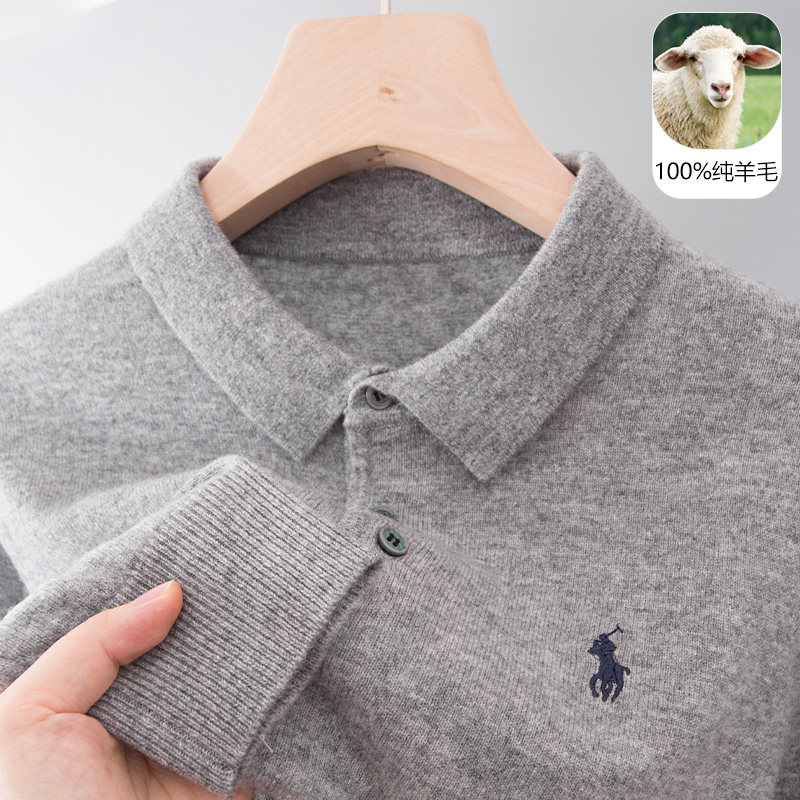 男士100纯羊毛衫polo领毛衣中年爸爸装秋冬季新款嘉兴濮院羊毛衫