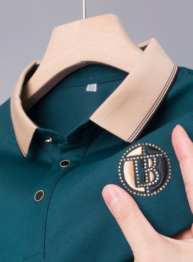 男士polo衫中年爸爸夏装poli短袖T恤衬衫polpolo冰丝定制plol婆罗