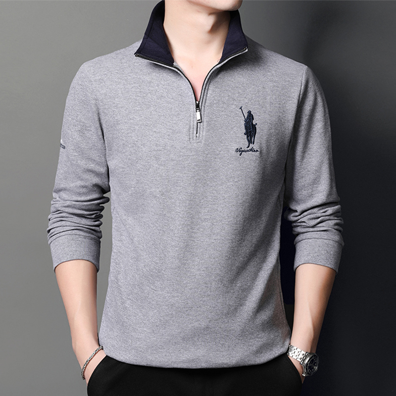 拉链领纯棉T恤 经典刺绣样式