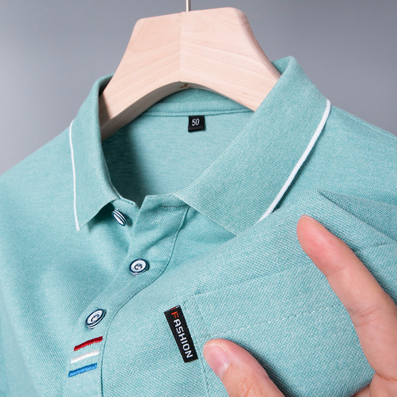 2024新款中年男士polo衫冰丝短袖t恤爸爸夏装有带口袋上衣服