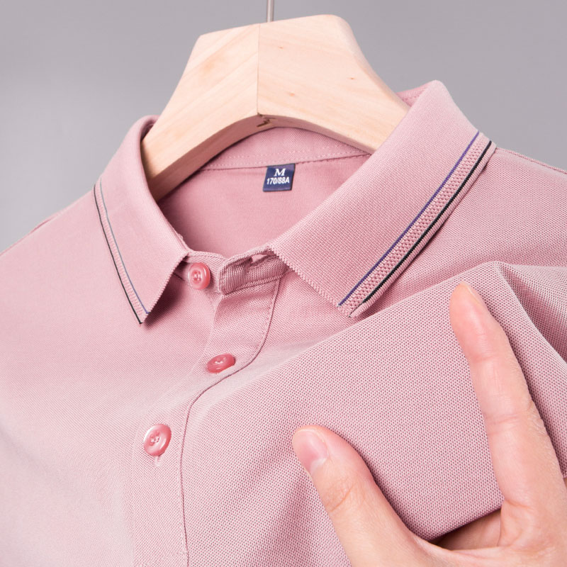 男士短袖T恤冰丝plol中年衬衫爸爸夏装polo衫婆罗纯粉色上衣popo