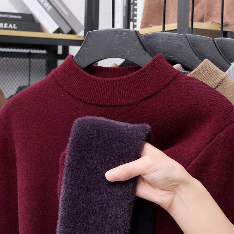 2025蛇年男士秋冬季红色半高领毛衣针织衫爸爸装本命年打底上衣服